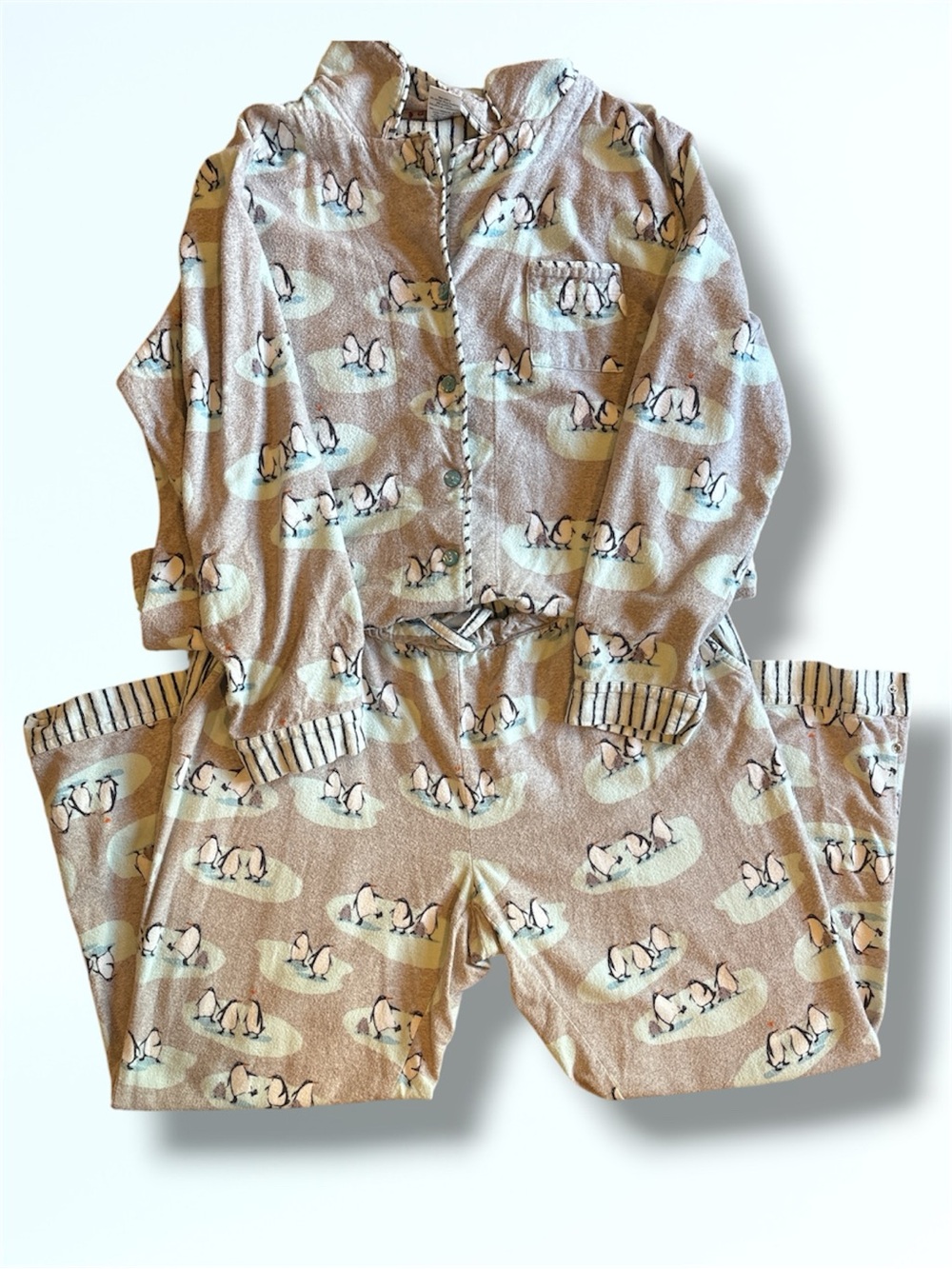 Munki Munki Penguin Print Bamboo Cotton Flannel Pajama Set XL